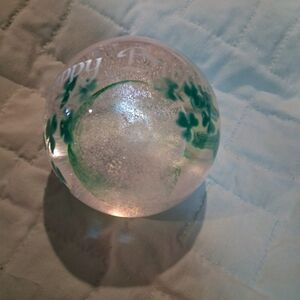 Vintage Signed Shamrock Paperweight.